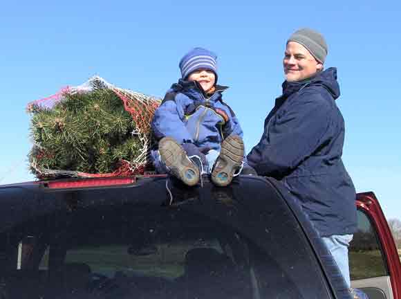 Tying on the Christmas tree