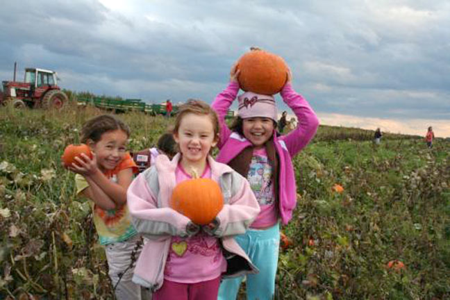 Three pumpkin girls before the storm.