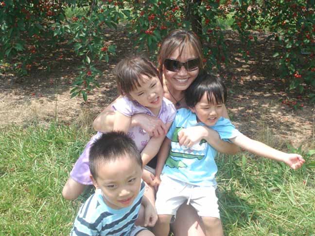 Family near the cherry trees