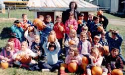Group with pumpkins